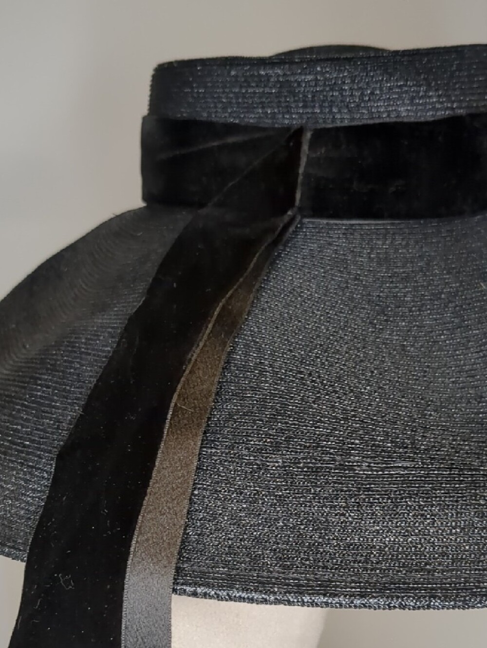 Vintage 50s Black Straw Picture Hat w/ Grosgrain Ribbon From Dunnings Pasadena - Picture 5 of 9